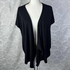 Eileen Fisher Black Open Front Cardigan XL Tencel Blend Draped Short Sleeve Top